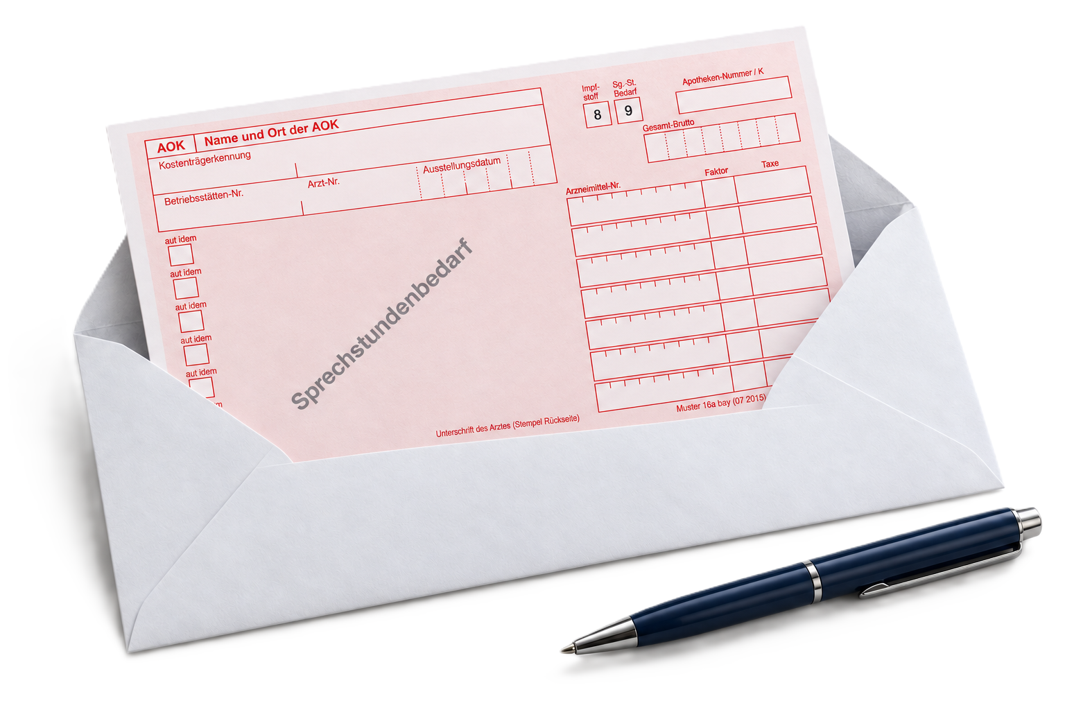 Sprechstundenbedarfsrezept im Versandumschlag