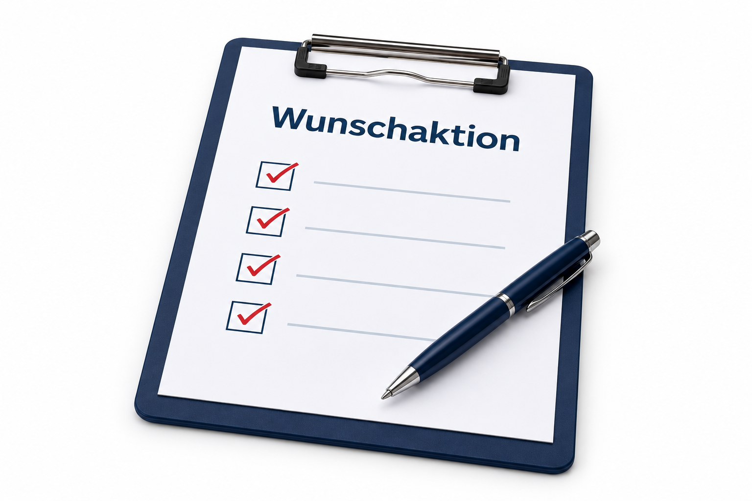 Wunschaktion mit vier Auswahlzeilen und Stift